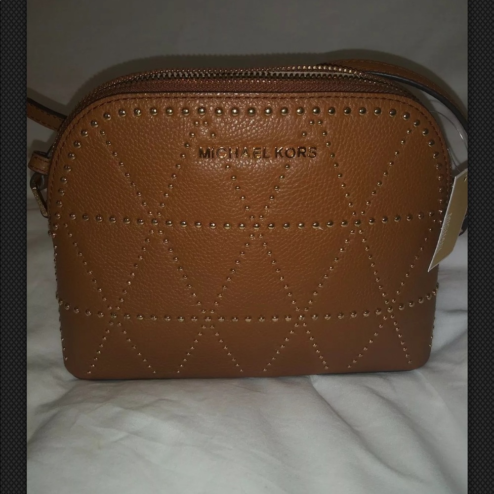 Michael Kors Adele Luggage Brown Leather Dome.